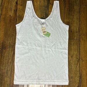 FRENCH White Lace Trim Camisole Tank Top Size L NWT 100% Cotton